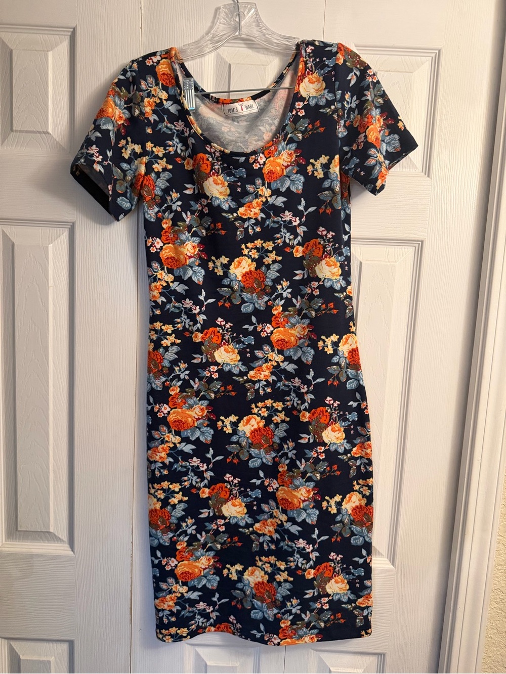 Tom’s Ware Floral Short-Sleeve Navy Bodycon Dress - Orange & Cream Floral size L